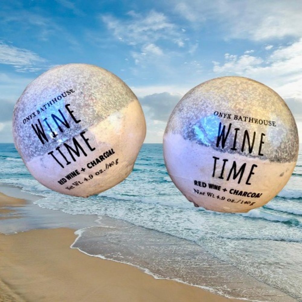 Bath Bomb Onyx Bathhouse WINE TIME Red Wine & Charcoal 4.9 oz each - Lot of 2